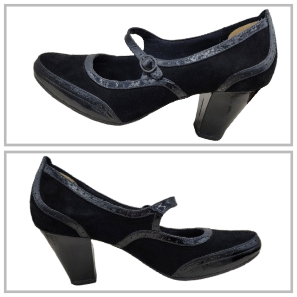 Clarks Artisan Diamond Shine Mary Jane Pumps Black Suede Patent 10" Footbed - Picture 5 of 15